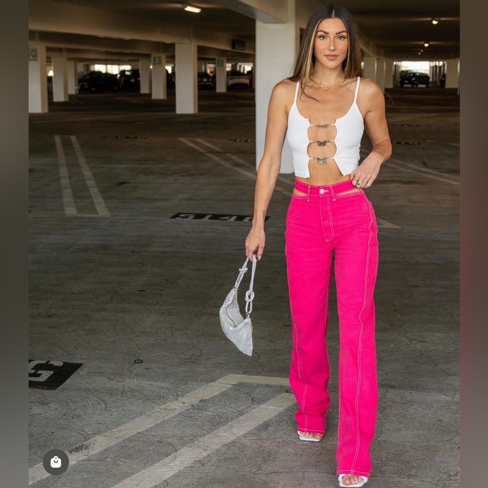 Zara Pink Full Length Cut Out Jeans - Picture 6 of 16